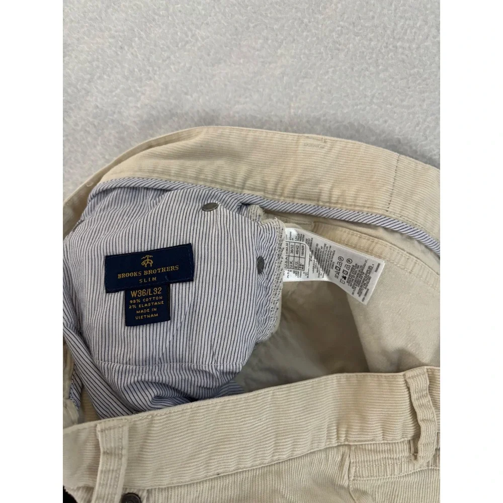 Brooks Brothers Slim Fit Corduroy Pants Mens 36x32 Beige Cream 5-Pocket Cords
